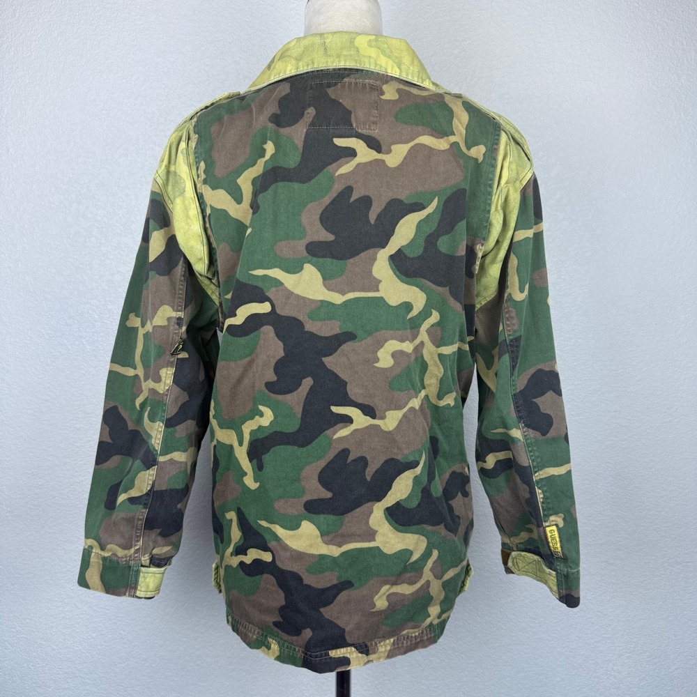 Vtg Guess Jeans Camouflage Military Jacket Women's Patches Green Brown‎ Zipper - Picture 3 of 8